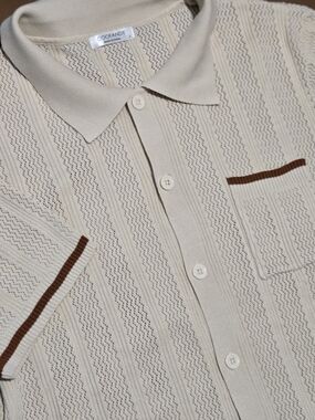 Coofandy Beige Knit Polo with Brown Trim